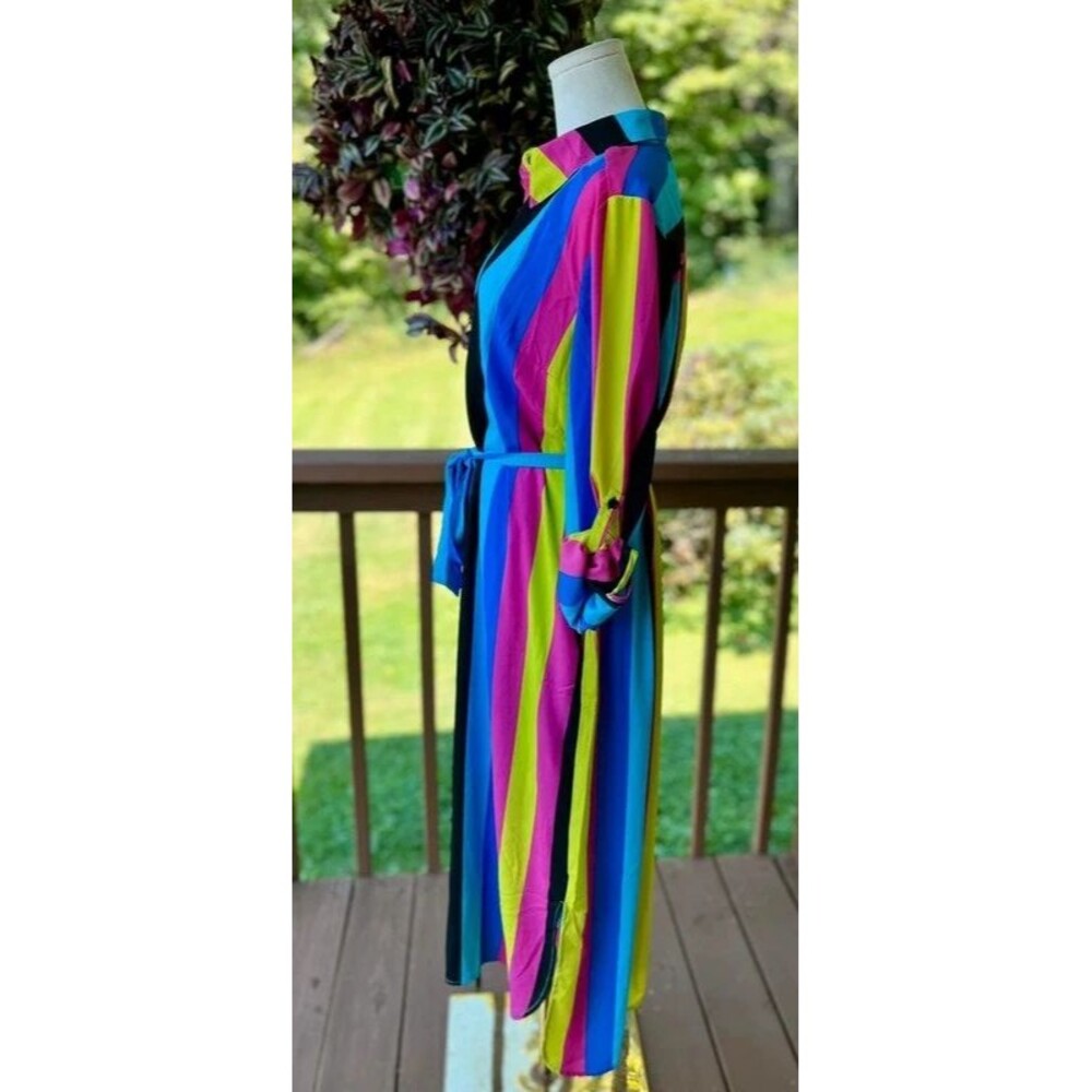 NWT New York & Company Rainbow Stripe Maxi Shirt Dress + Slip L - Picture 2 of 8